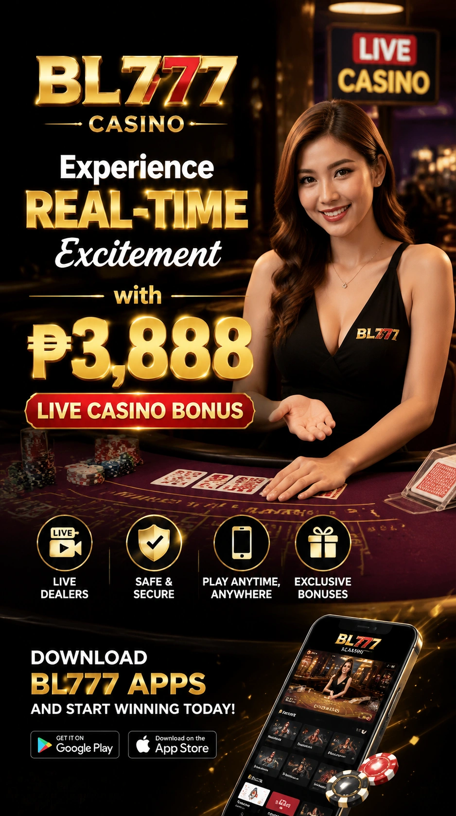 Live casino table and dealer visual